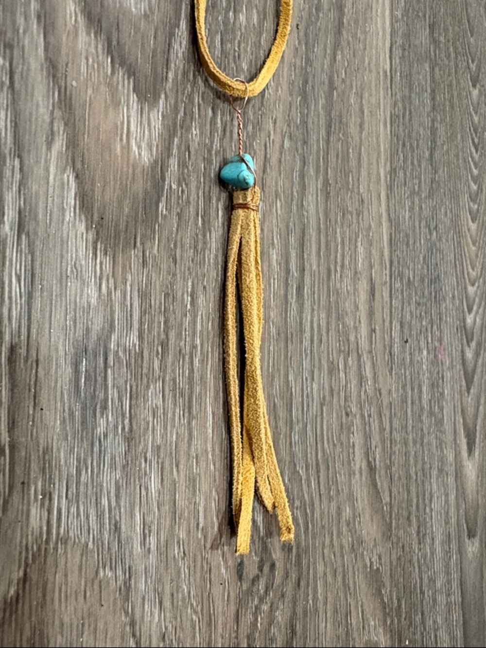 Suede hippy casual or dressy tie on Necklace with Turquoise Accent
